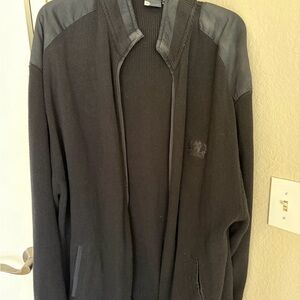 Men's Black Ribbed Cardigan with Shoulder Panels